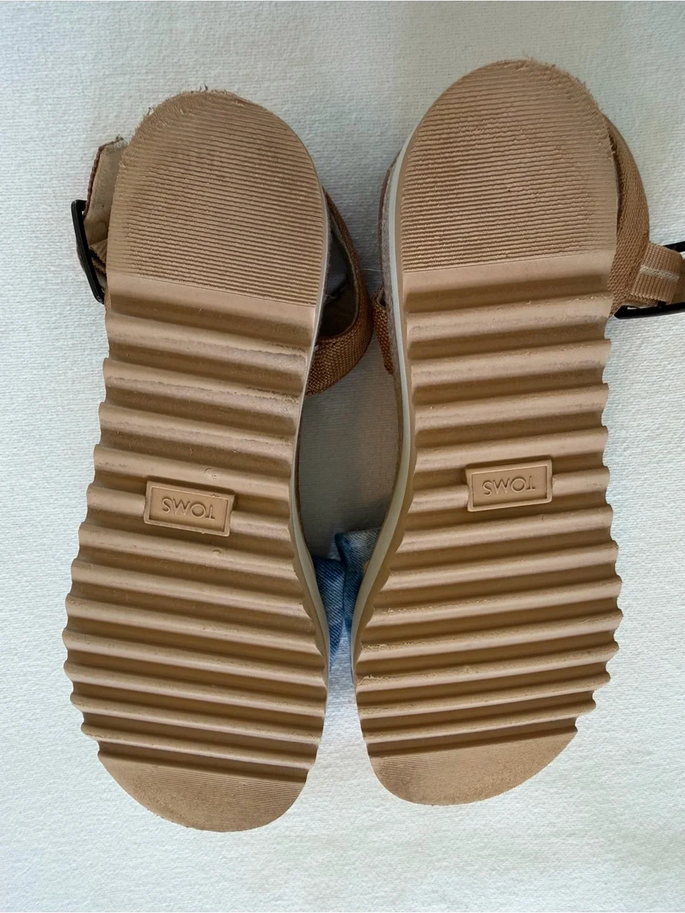 TOMS Diana Platform Wedge Sandals 7.5 Blue Washed Denim Espadrille Boho
